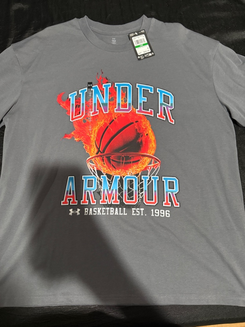 Under Armour Gray Tee with Flaming Basketball Graphic